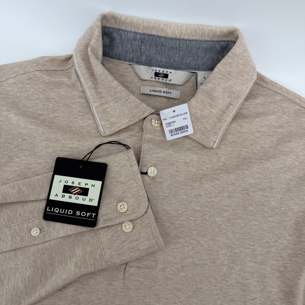 NWT Joseph Abboud Polo Shirt Mens Large Tan Liquid Soft Long Sleeve Cotton
